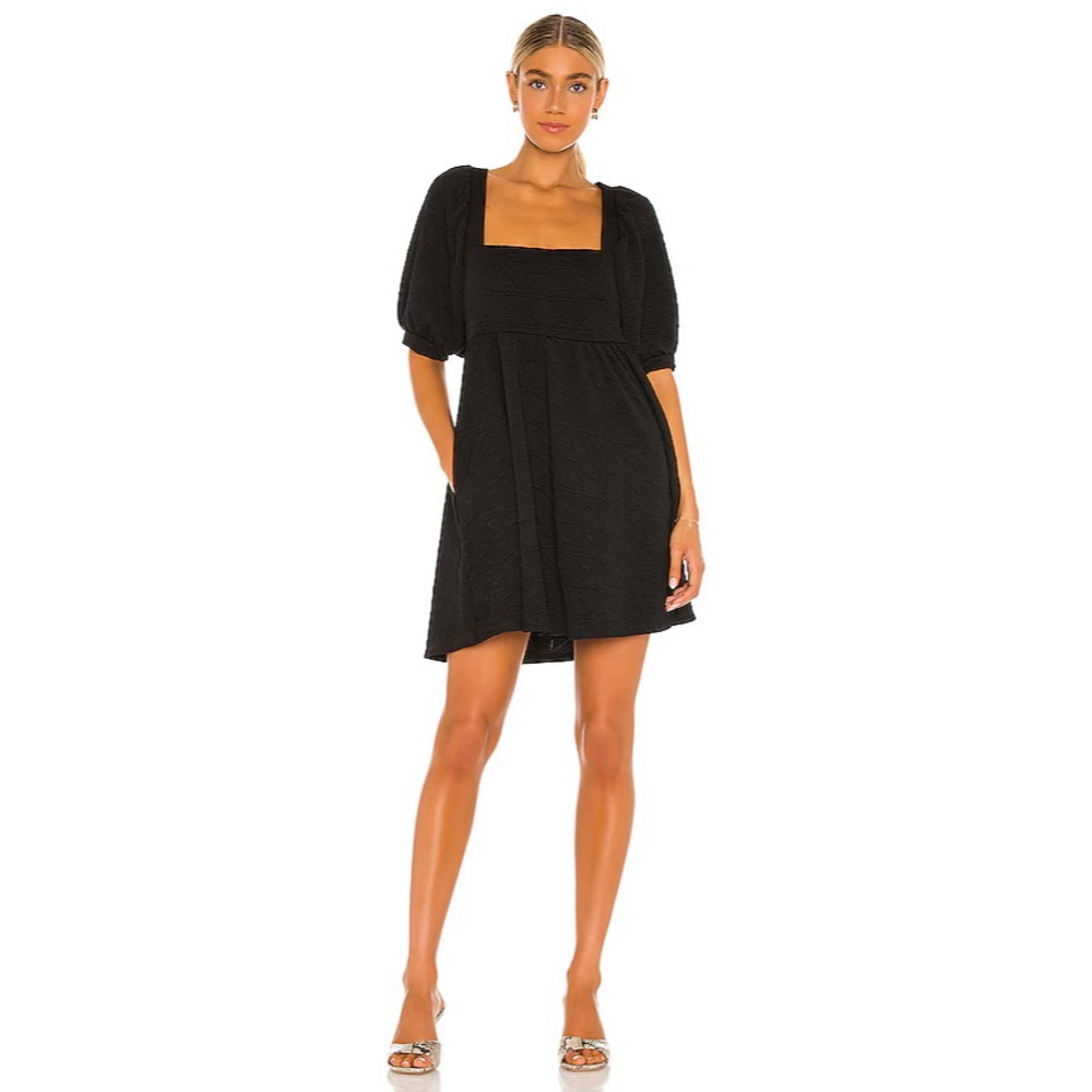 Free People Violet Mini Dress Black Puff Sleeve Tie Bow Size Small - Picture 1 of 6